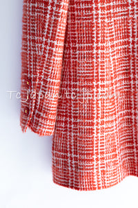 CHANEL 97S Vintage Red White Checked Wool Mohair Tweed Coat Jacket 36 38 シャネル ヴィンテージ レッド ホワイト ウール プードル モヘア ツイード コート ジャケット 即発
