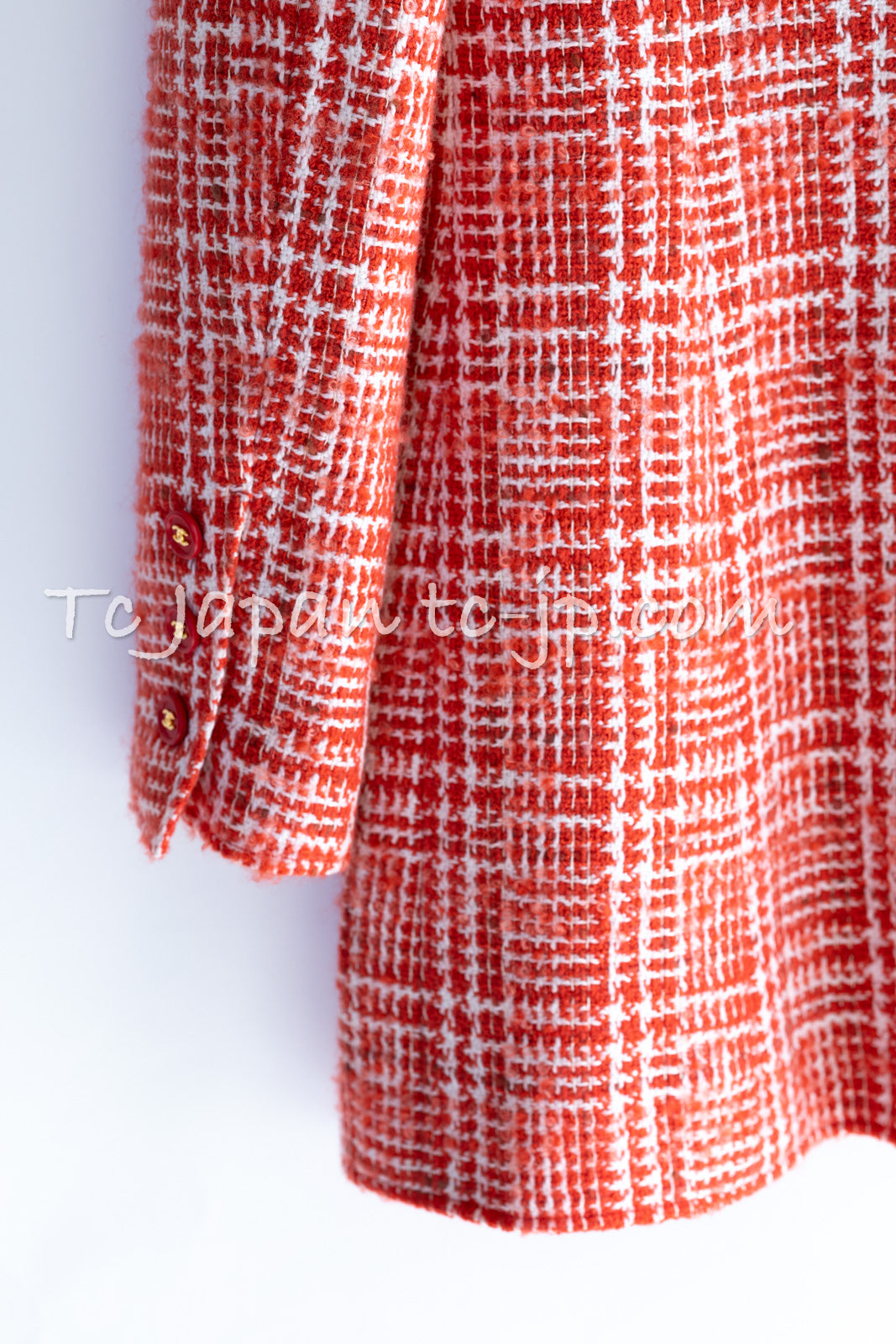 CHANEL 97S Vintage Red White Checked Wool Mohair Tweed Coat Jacket 36 38 シャネル ヴィンテージ レッド ホワイト ウール プードル モヘア ツイード コート ジャケット 即発