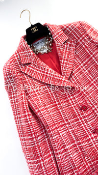 CHANEL 97S Vintage Red White Checked Wool Mohair Tweed Coat Jacket 36 38 シャネル ヴィンテージ レッド ホワイト ウール プードル モヘア ツイード コート ジャケット 即発