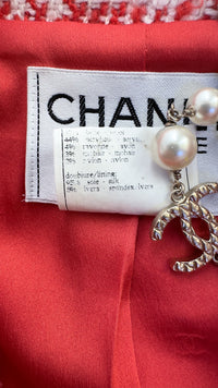 CHANEL 97S Vintage Red White Checked Wool Mohair Tweed Coat Jacket 36 38 シャネル ヴィンテージ レッド ホワイト ウール プードル モヘア ツイード コート ジャケット 即発