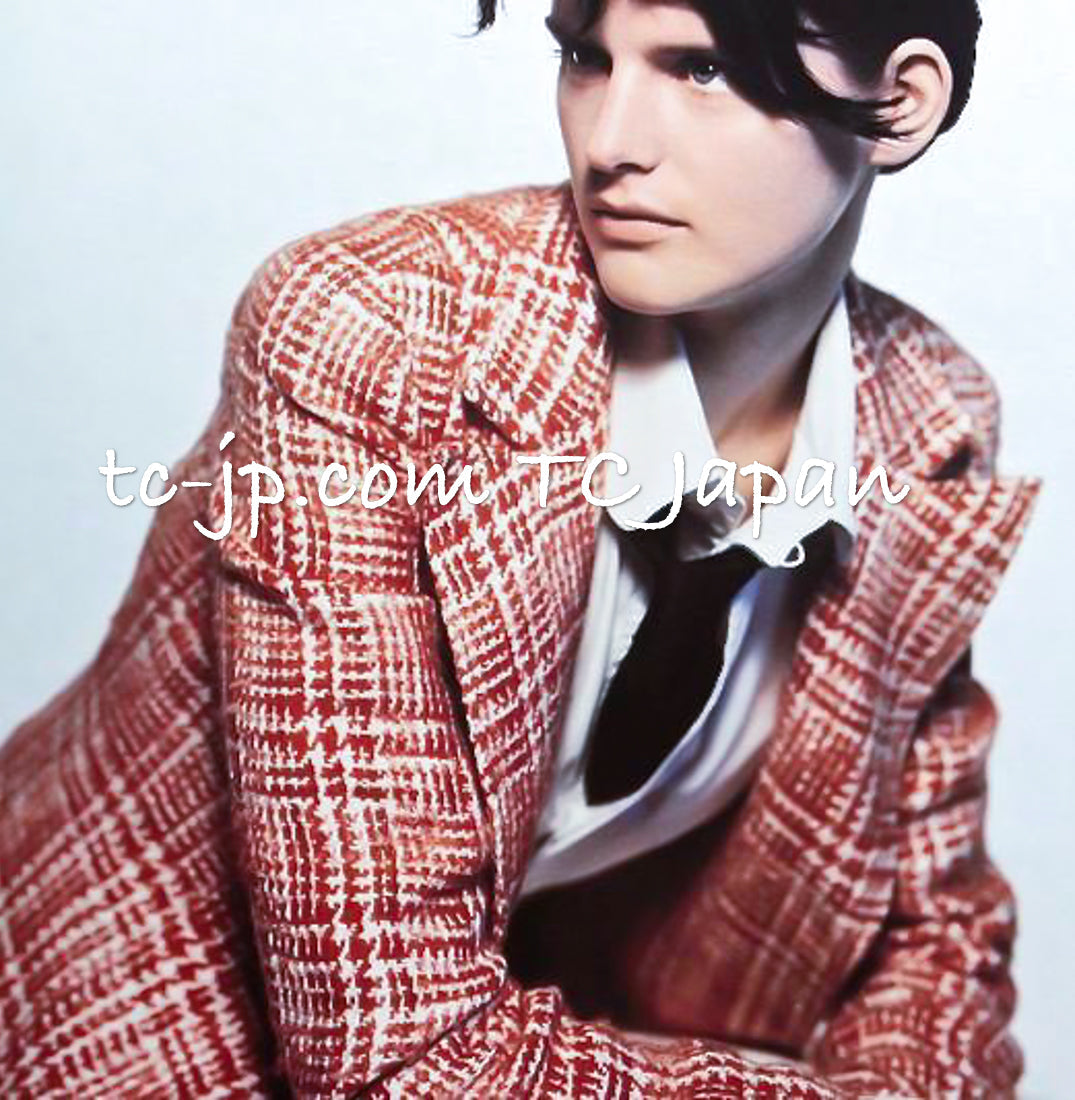 CHANEL 97S Vintage Red White Checked Wool Mohair Tweed Coat Jacket 36 38 シャネル ヴィンテージ レッド ホワイト ウール プードル モヘア ツイード コート ジャケット 即発