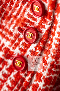 CHANEL 97S Vintage Red White Checked Wool Mohair Tweed Coat Jacket 36 38 シャネル ヴィンテージ レッド ホワイト ウール プードル モヘア ツイード コート ジャケット 即発
