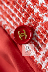 CHANEL 97S Vintage Red White Checked Wool Mohair Tweed Coat Jacket 36 38 シャネル ヴィンテージ レッド ホワイト ウール プードル モヘア ツイード コート ジャケット 即発