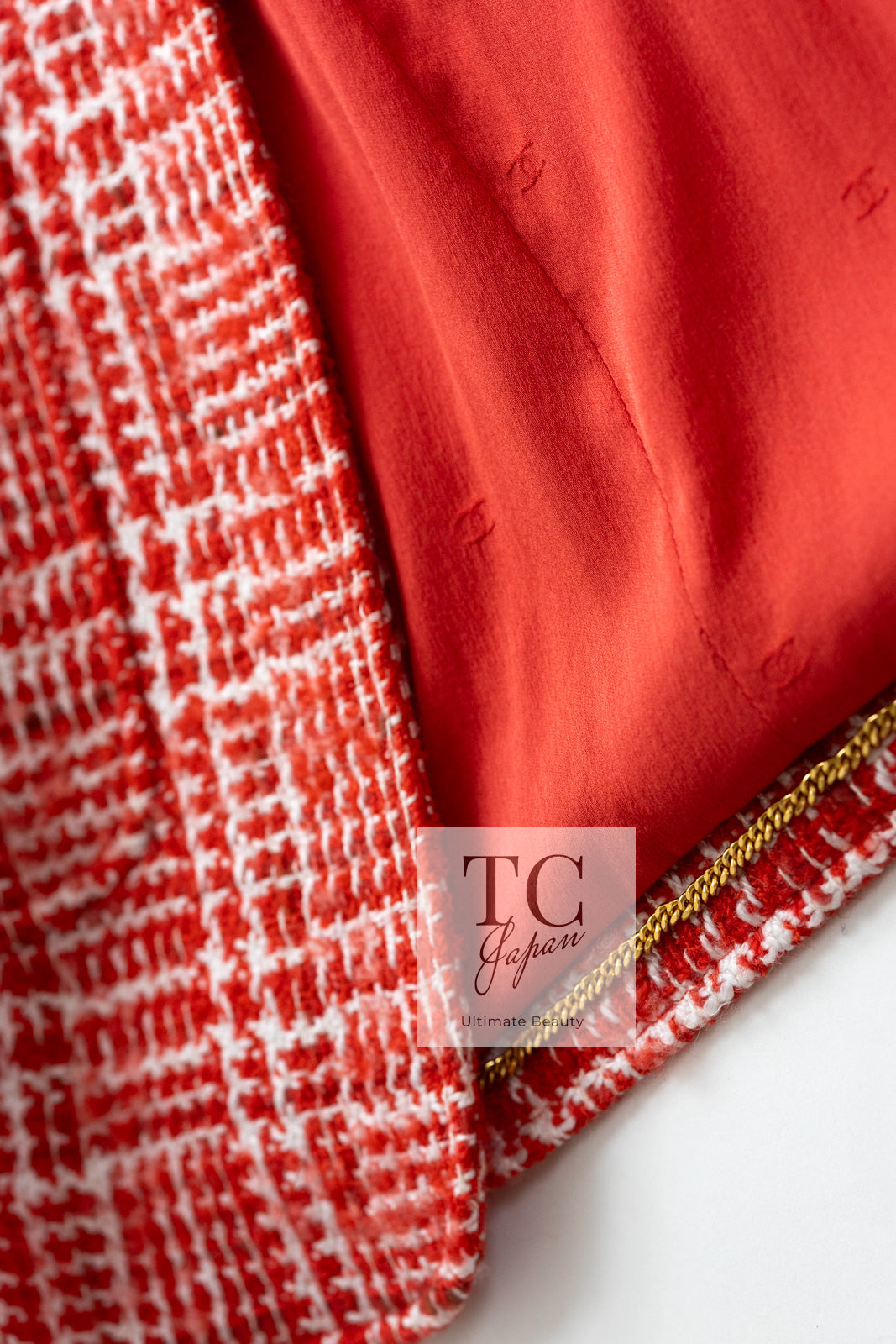 CHANEL 97S Vintage Red White Checked Wool Mohair Tweed Coat Jacket 36 38 シャネル ヴィンテージ レッド ホワイト ウール プードル モヘア ツイード コート ジャケット 即発
