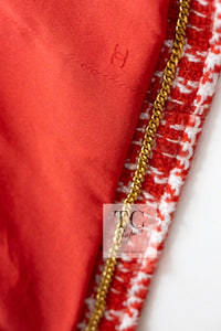 CHANEL 97S Vintage Red White Checked Wool Mohair Tweed Coat Jacket 36 38 シャネル ヴィンテージ レッド ホワイト ウール プードル モヘア ツイード コート ジャケット 即発