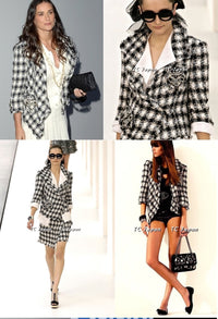 CHANEL 07S Ivory Black Jeweled COCO Emblem Fringed  Lesage Tweed Jacket Skirt 34 40 シャネル ホワイト ブラック CCエンブレム フリンジ ルサージュ ツイード ジャケット スカート 即発
