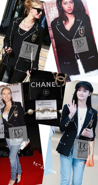 CHANEL 05C Black CC Logo Emblem Blazer Jacket 38 シャネル ブラック CC ロゴ エンブレム ブレザー ジャケット 即発
