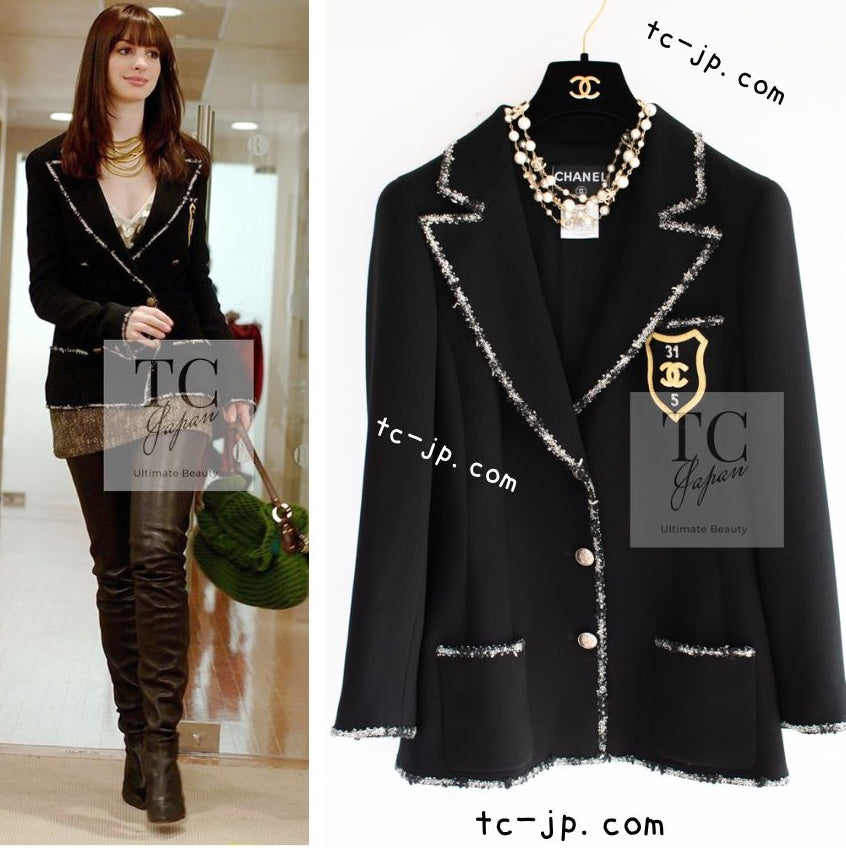 CHANEL 05C Black CC Logo Emblem Blazer Jacket 38 シャネル ブラック CC ロゴ エンブレム ブレザー ジャケット 即発