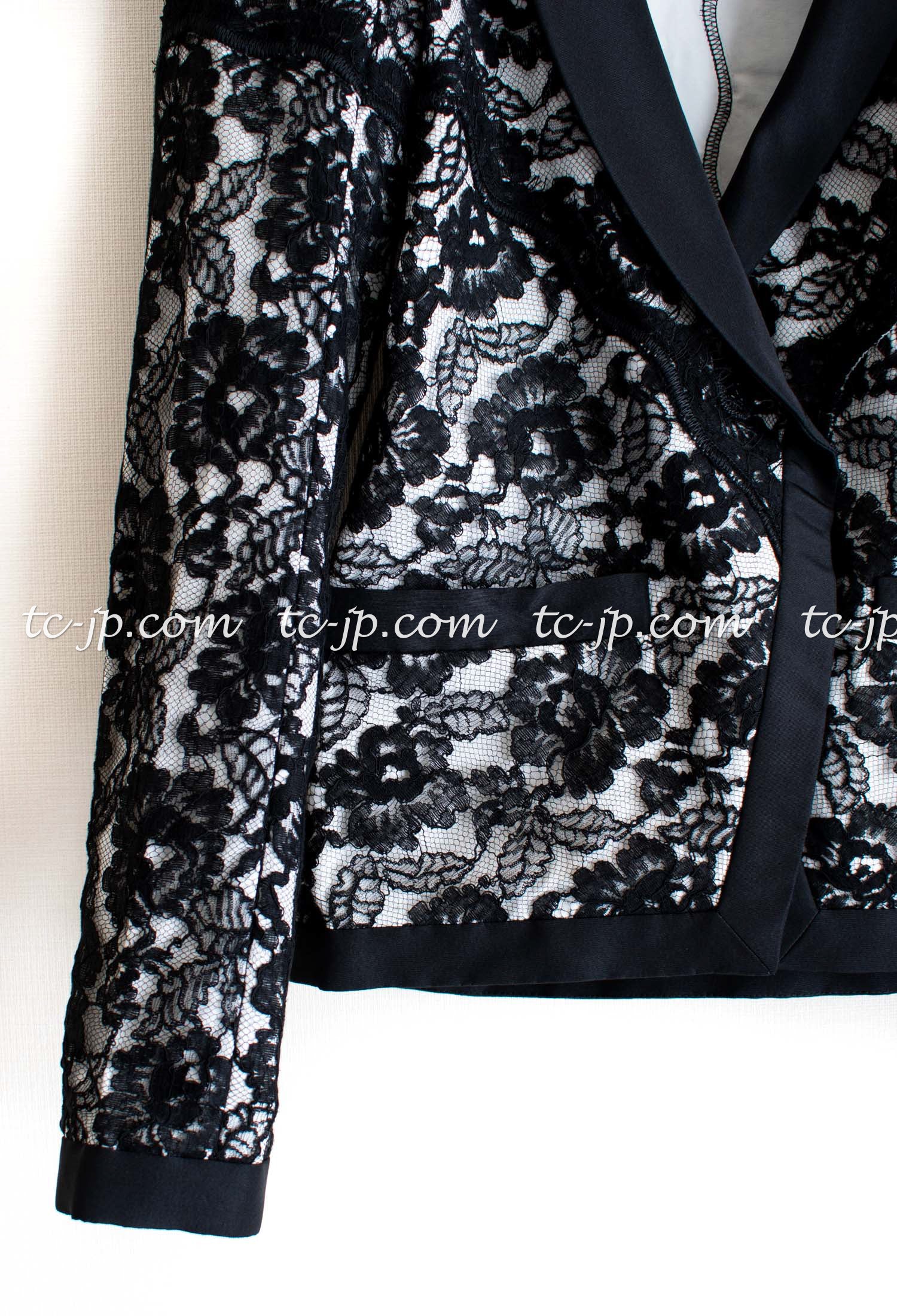 CHANEL 14C Black White Floral Lace Party Jacket 34 36 シャネル ブラック ホワイト フローラル レース パーティー ジャケット 即発 - TC JAPAN