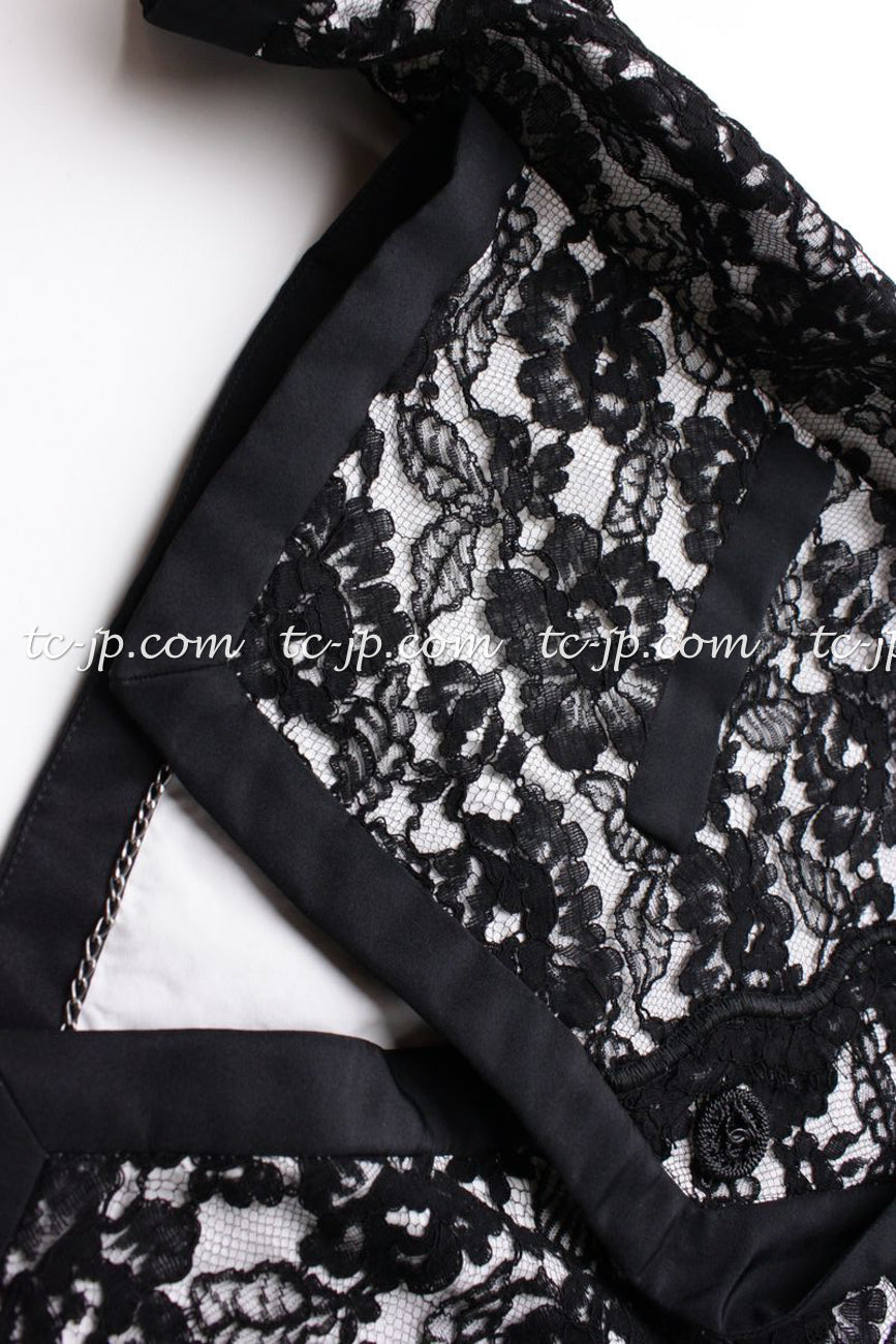 CHANEL 14C Black White Floral Lace Party Jacket 34 36 シャネル ブラック ホワイト フローラル レース パーティー ジャケット 即発 - TC JAPAN