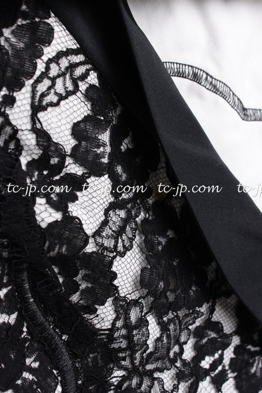 CHANEL 14C Black White Floral Lace Party Jacket 34 36 シャネル ブラック ホワイト フローラル レース パーティー ジャケット 即発 - TC JAPAN