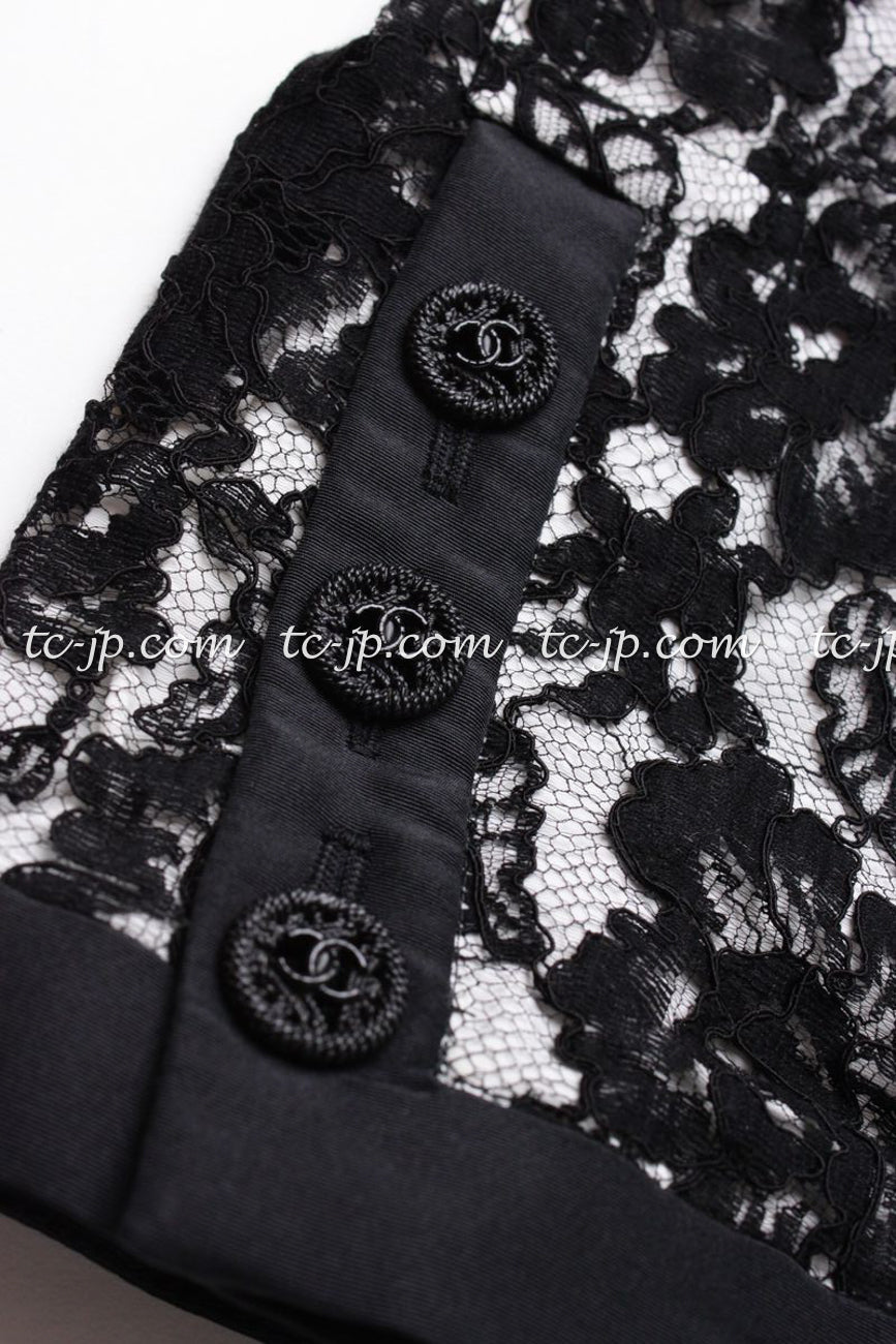 CHANEL 14C Black White Floral Lace Party Jacket 34 36 シャネル ブラック ホワイト フローラル レース パーティー ジャケット 即発 - TC JAPAN