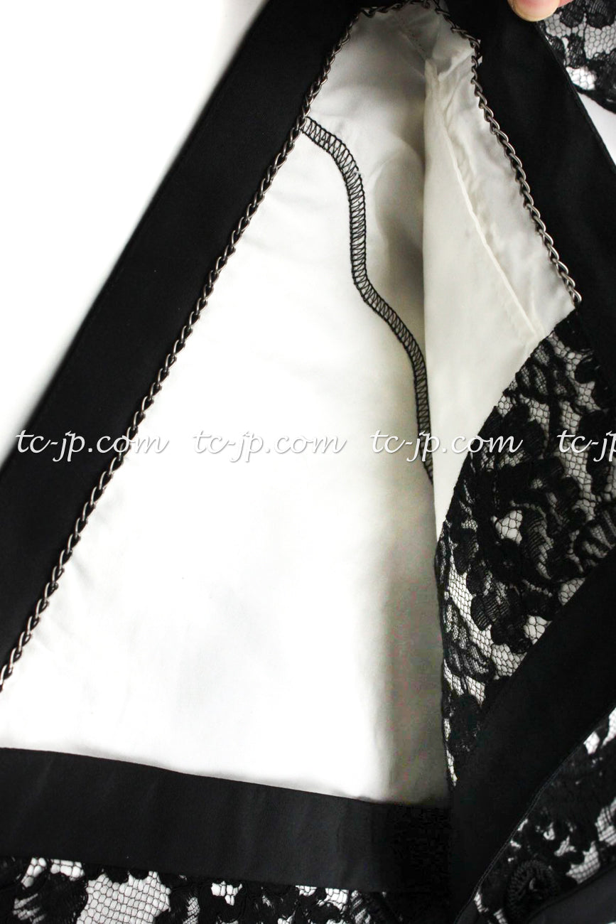 CHANEL 14C Black White Floral Lace Party Jacket 34 36 シャネル ブラック ホワイト フローラル レース パーティー ジャケット 即発 - TC JAPAN