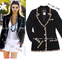 CHANEL 05C Black Beads Trim Wool Blazer Jacket Collectors Item 36 38 シャネル ブラック ビジュー トリミング ウール ブレザー ジャケット ミランダ カー着 即発 - TC JAPAN