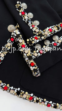 CHANEL 05C Black Beads Trim Wool Blazer Jacket Collectors Item 36 38 シャネル ブラック ビジュー トリミング ウール ブレザー ジャケット ミランダ カー着 即発 - TC JAPAN