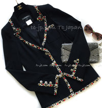 CHANEL 05C Black Beads Trim Wool Blazer Jacket Collectors Item 36 38 シャネル ブラック ビジュー トリミング ウール ブレザー ジャケット ミランダ カー着 即発 - TC JAPAN