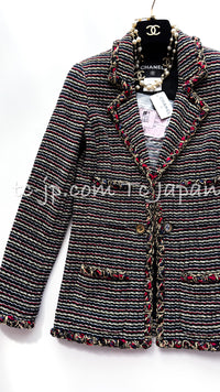 CHANEL 11C Black Border Multi Color Tweed Jacket 34 シャネル ブラック マルチカラー ストライプ ボーダー ツイード ジャケット 即発