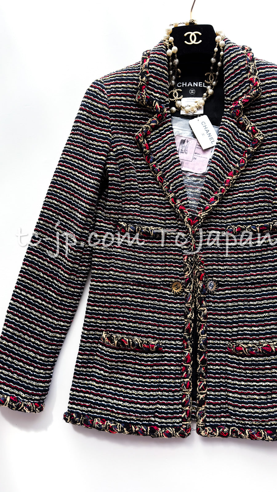 CHANEL 11C Black Border Multi Color Tweed Jacket 34 シャネル ブラック マルチカラー ストライプ ボーダー ツイード ジャケット 即発