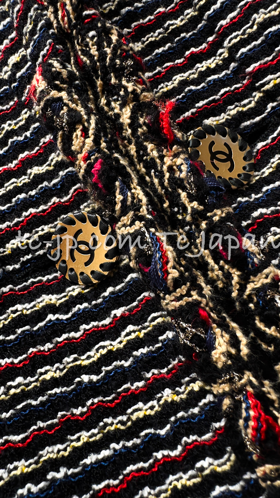 CHANEL 11C Black Border Multi Color Tweed Jacket 34 シャネル ブラック マルチカラー ストライプ ボーダー ツイード ジャケット 即発