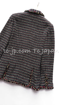 CHANEL 11C Black Border Multi Color Tweed Jacket 34 シャネル ブラック マルチカラー ストライプ ボーダー ツイード ジャケット 即発