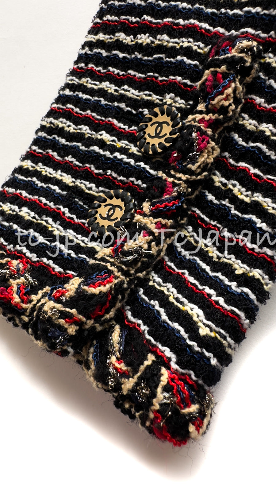 CHANEL 11C Black Border Multi Color Tweed Jacket 34 シャネル ブラック マルチカラー ストライプ ボーダー ツイード ジャケット 即発