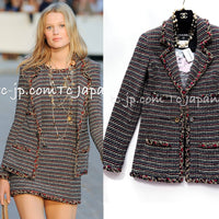 CHANEL 11C Black Border Multi Color Tweed Jacket 34 シャネル ブラック マルチカラー ストライプ ボーダー ツイード ジャケット 即発