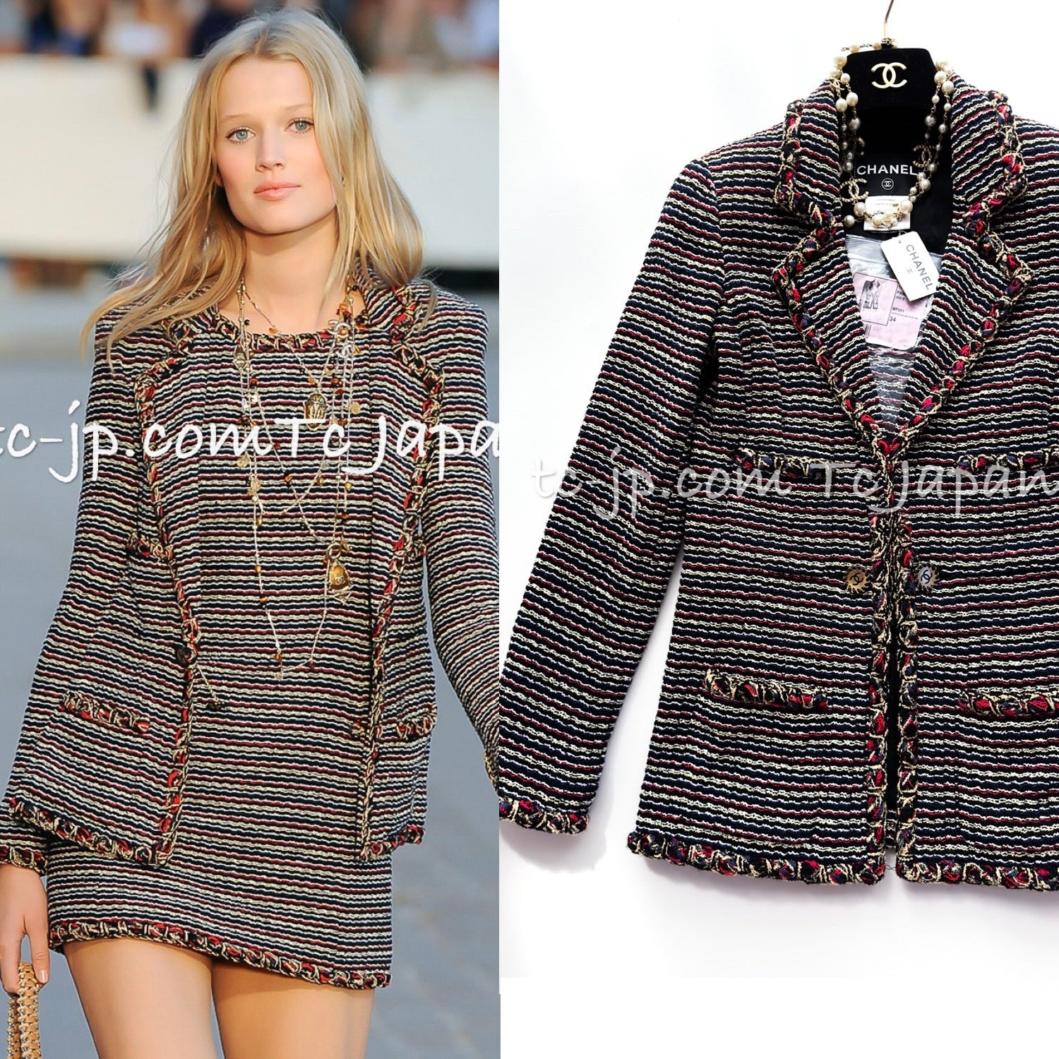 CHANEL 11C Black Border Multi Color Tweed Jacket 34 シャネル ブラック マルチカラー ストライプ ボーダー ツイード ジャケット 即発