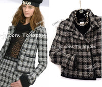 CHANEL 08A Black Brown Wool Stand Collar Tweed Jacket 34 シャネル ブラック ブラウン ウール スタンドカラー ツイード ジャケット 即発