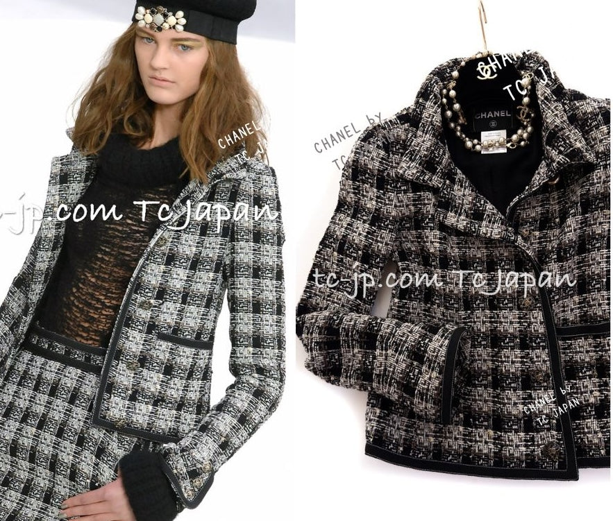 CHANEL 08A Black Brown Wool Stand Collar Tweed Jacket 34 シャネル ブラック ブラウン ウール スタンドカラー ツイード ジャケット 即発