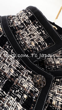 CHANEL 08A Black Brown Wool Stand Collar Tweed Jacket 34 シャネル ブラック ブラウン ウール スタンドカラー ツイード ジャケット 即発