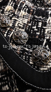 CHANEL 08A Black Brown Wool Stand Collar Tweed Jacket 34 シャネル ブラック ブラウン ウール スタンドカラー ツイード ジャケット 即発