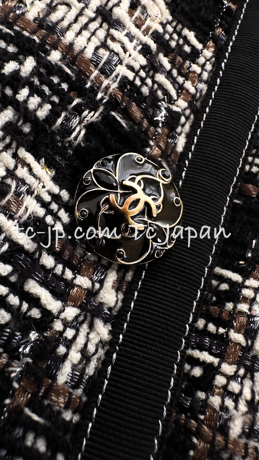 CHANEL 08A Black Brown Wool Stand Collar Tweed Jacket 34 シャネル ブラック ブラウン ウール スタンドカラー ツイード ジャケット 即発