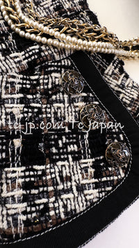 CHANEL 08A Black Brown Wool Stand Collar Tweed Jacket 34 シャネル ブラック ブラウン ウール スタンドカラー ツイード ジャケット 即発