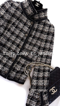 CHANEL 08A Black Brown Wool Stand Collar Tweed Jacket 34 シャネル ブラック ブラウン ウール スタンドカラー ツイード ジャケット 即発