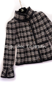 CHANEL 08A Black Brown Wool Stand Collar Tweed Jacket 34 シャネル ブラック ブラウン ウール スタンドカラー ツイード ジャケット 即発