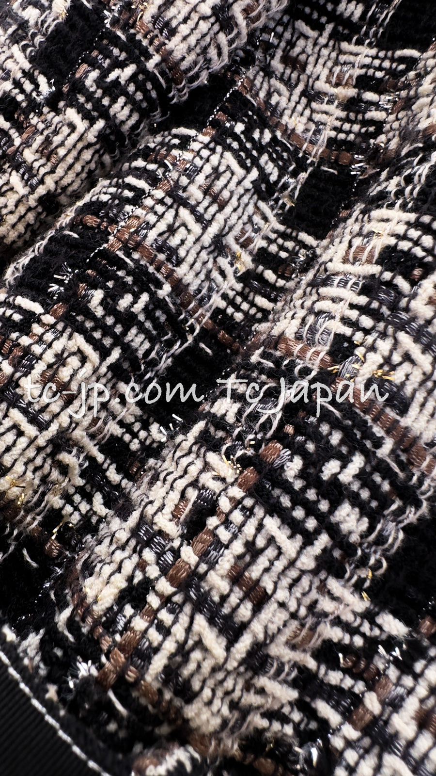 CHANEL 08A Black Brown Wool Stand Collar Tweed Jacket 34 シャネル ブラック ブラウン ウール スタンドカラー ツイード ジャケット 即発