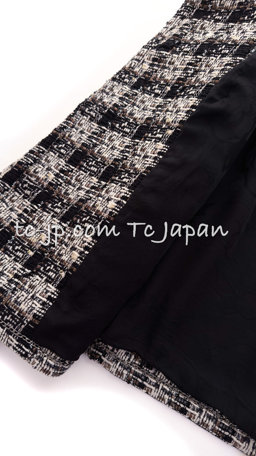 CHANEL 08A Black Brown Wool Stand Collar Tweed Jacket 34 シャネル ブラック ブラウン ウール スタンドカラー ツイード ジャケット 即発