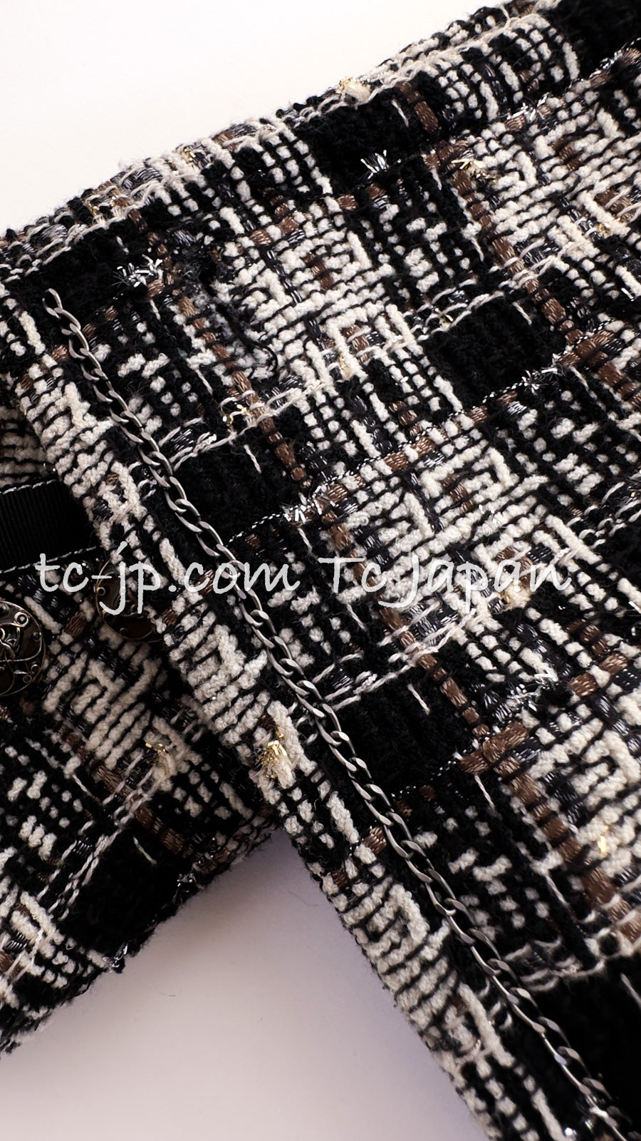 CHANEL 08A Black Brown Wool Stand Collar Tweed Jacket 34 シャネル ブラック ブラウン ウール スタンドカラー ツイード ジャケット 即発