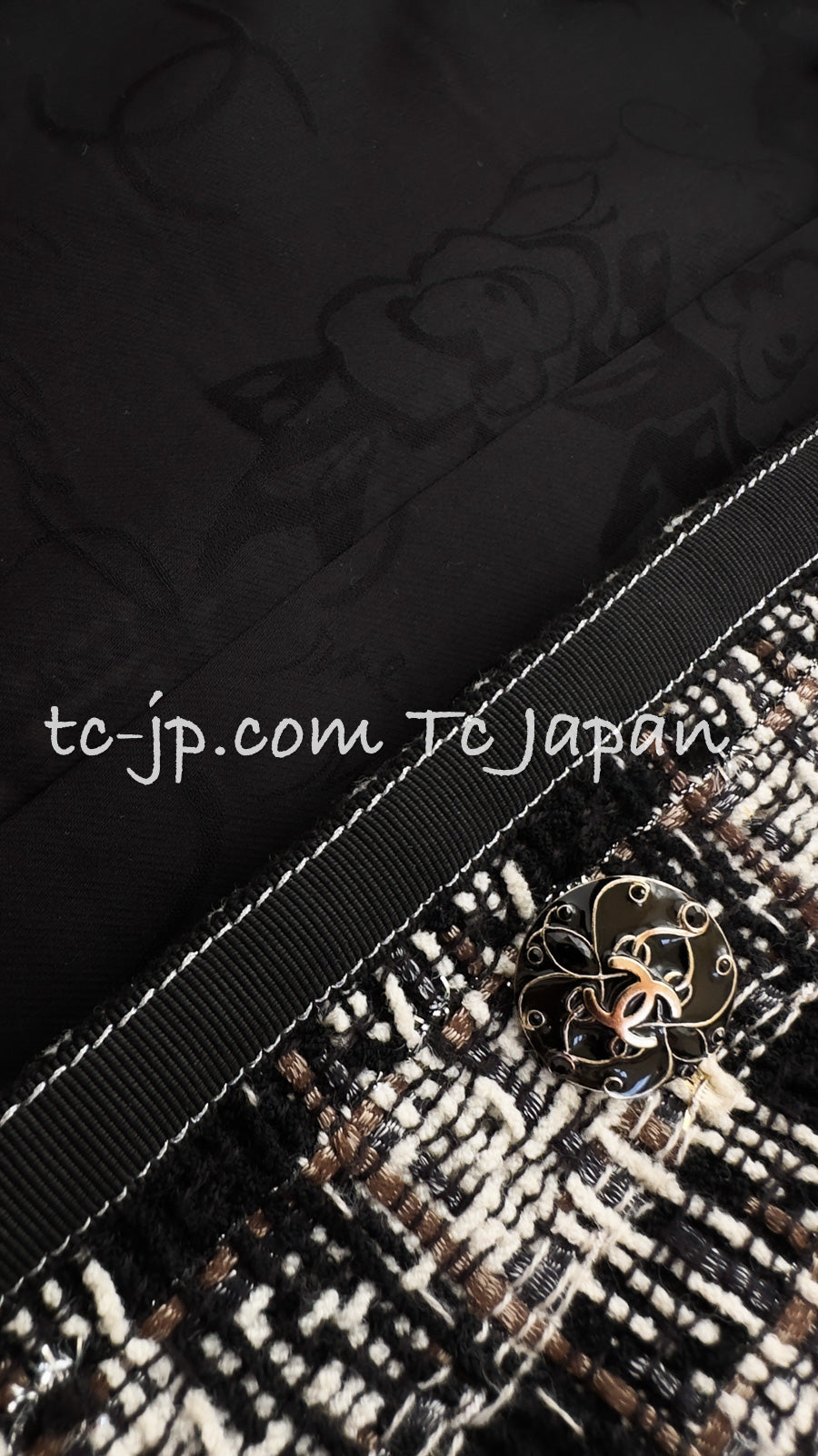 CHANEL 08A Black Brown Wool Stand Collar Tweed Jacket 34 シャネル ブラック ブラウン ウール スタンドカラー ツイード ジャケット 即発