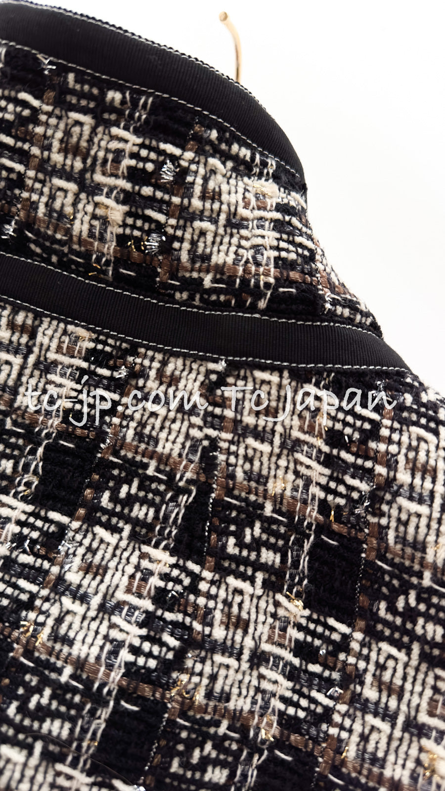 CHANEL 08A Black Brown Wool Stand Collar Tweed Jacket 34 シャネル ブラック ブラウン ウール スタンドカラー ツイード ジャケット 即発