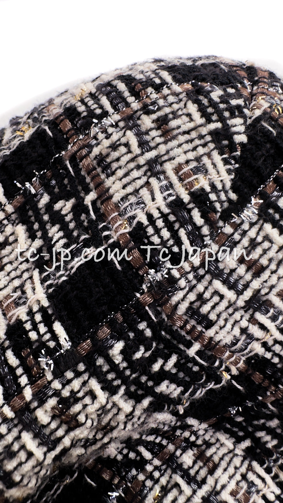 CHANEL 08A Black Brown Wool Stand Collar Tweed Jacket 34 シャネル ブラック ブラウン ウール スタンドカラー ツイード ジャケット 即発