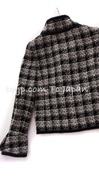 CHANEL 08A Black Brown Wool Stand Collar Tweed Jacket 34 シャネル ブラック ブラウン ウール スタンドカラー ツイード ジャケット 即発