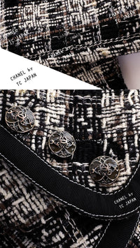CHANEL 08A Black Brown Wool Stand Collar Tweed Jacket 34 シャネル ブラック ブラウン ウール スタンドカラー ツイード ジャケット 即発
