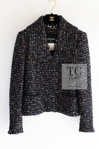 CHANEL 15A Black Multicolor Cotton Zipper Fantasy Tweed Jacket 40 シャネル ブラック マルチカラー コットン ジッパー ファンタジー ツイード ジャケット 即発