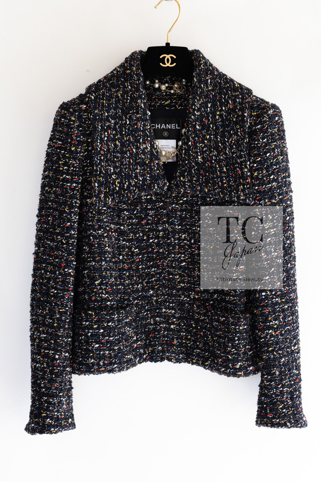 CHANEL 15A Black Multicolor Cotton Zipper Fantasy Tweed Jacket 40 シャネル ブラック マルチカラー コットン ジッパー ファンタジー ツイード ジャケット 即発