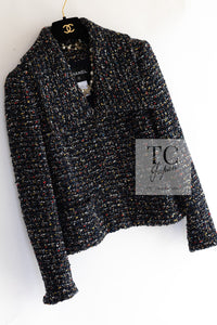 CHANEL 15A Black Multicolor Cotton Zipper Fantasy Tweed Jacket 40 シャネル ブラック マルチカラー コットン ジッパー ファンタジー ツイード ジャケット 即発