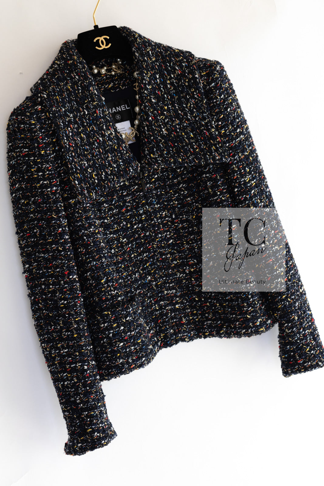 CHANEL 15A Black Multicolor Cotton Zipper Fantasy Tweed Jacket 40 シャネル ブラック マルチカラー コットン ジッパー ファンタジー ツイード ジャケット 即発
