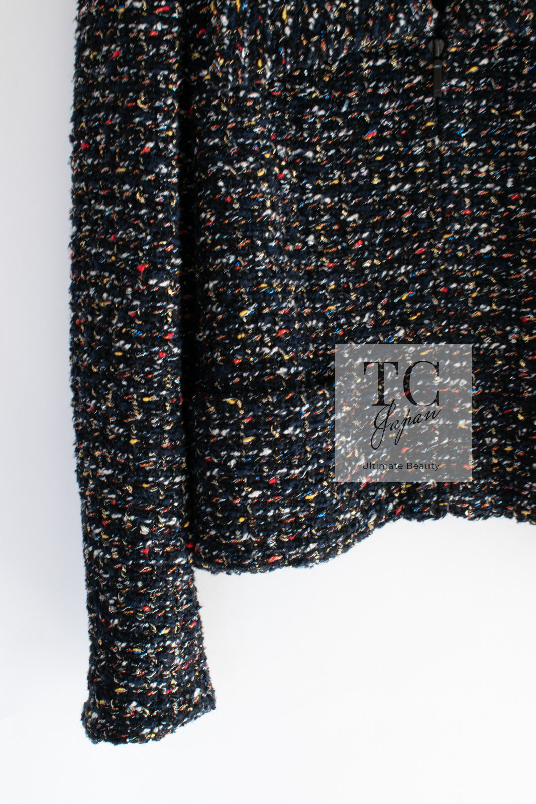 CHANEL 15A Black Multicolor Cotton Zipper Fantasy Tweed Jacket 40 シャネル ブラック マルチカラー コットン ジッパー ファンタジー ツイード ジャケット 即発