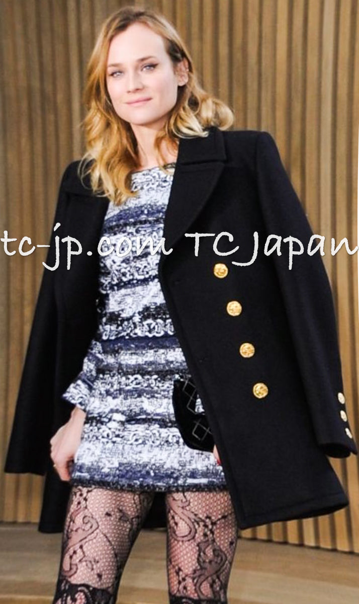 シャネル ピーコート CHANEL ブラック カシミア ゴールド ロゴ ボタン