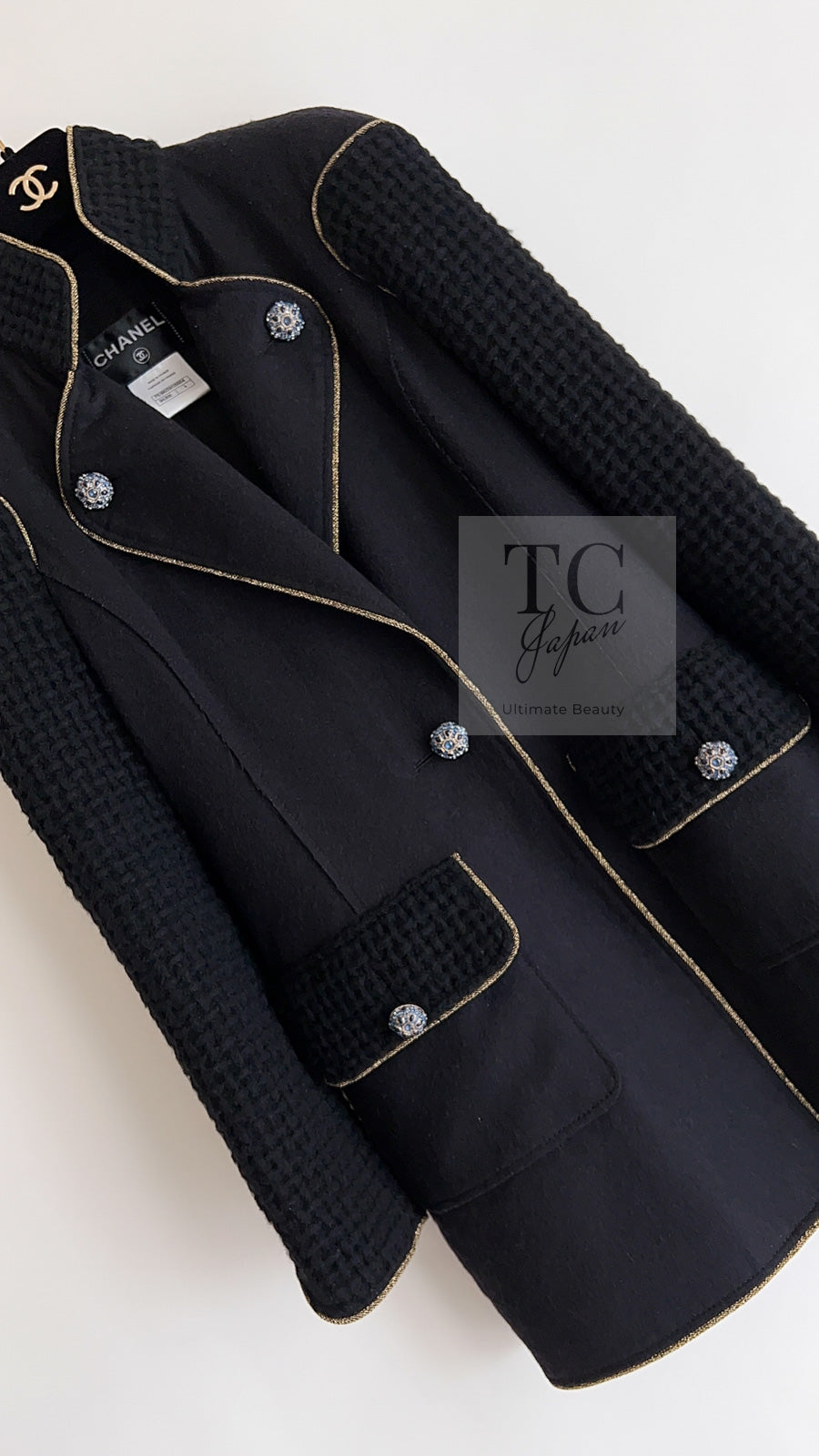 CHANEL 15PF Salzburg Black Wool Coat Gripoix Buttons 38 シャネル ザルツブルグ ブラック ウール コート グリポワ宝石ボタン 即発